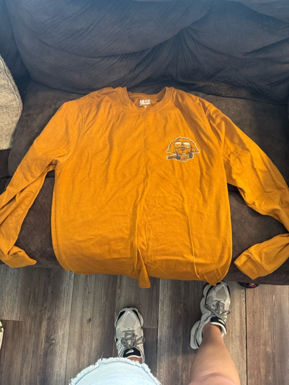 Mustard Yellow Long Sleeve Shirt with Dog Graphic